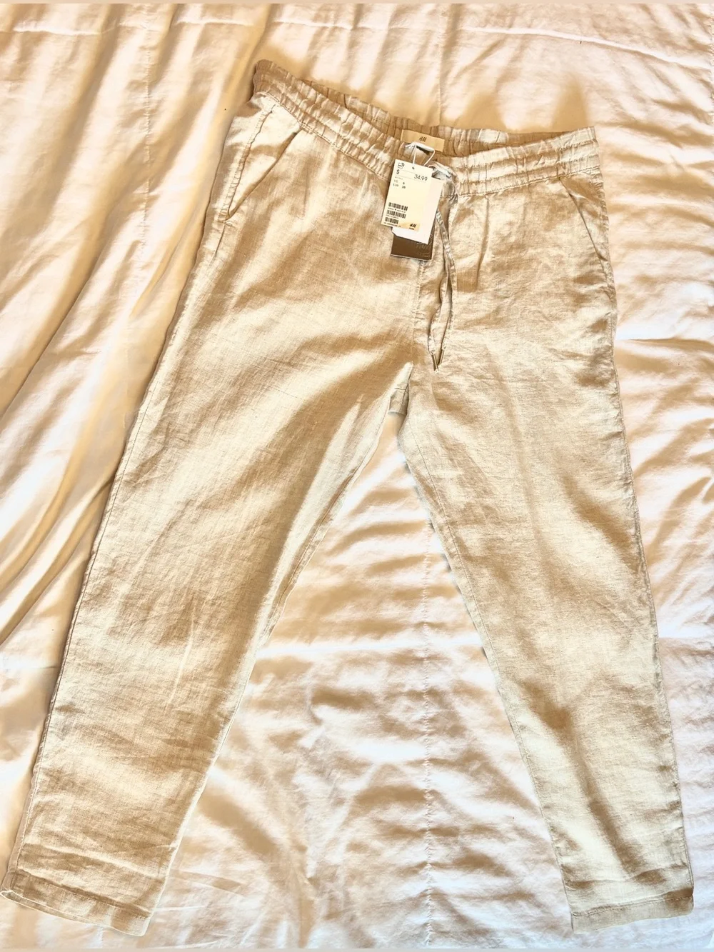 H&M Light Beige Linen Drawstring Pants